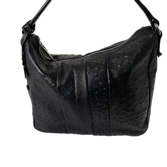 Furla Soho Hobo Bag Leather Shoulder Top Handle Ostrich Embossed $398 Black EUC - Picture 7 of 13
